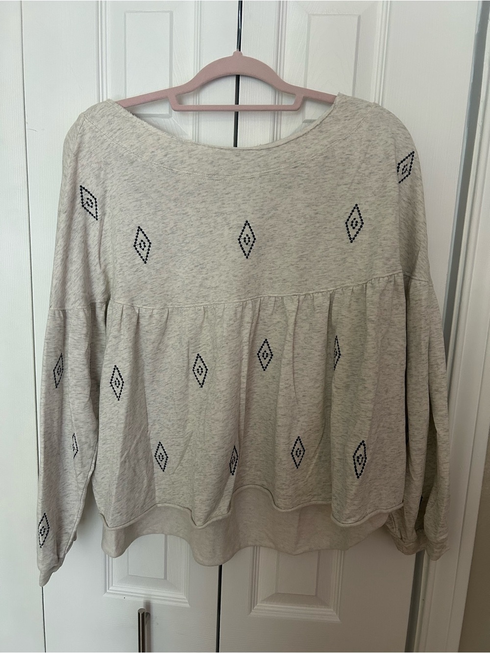 Relaxed Light Gray Embroidered Peplum Blouse